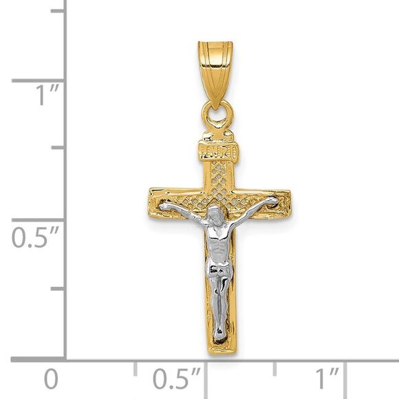 10K Two-tone D/C Small Block Lattice Cross w/Crucifix Pendant - Picture 3 of 9